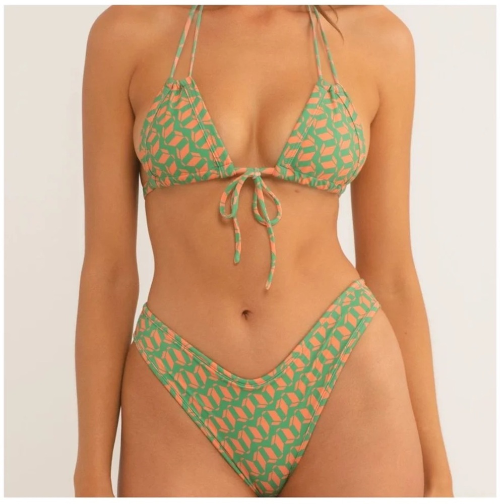 Montce Green and Coral Geometric Triangle Bikini